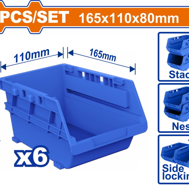 WADFOW ΣΕΤ ΣΚΑΦΑΚΙΑ ΑΠΟΘΗΚΕΥΣΗΣ 165Χ110Χ80mm 6ΤΕΜ (WTB8336)