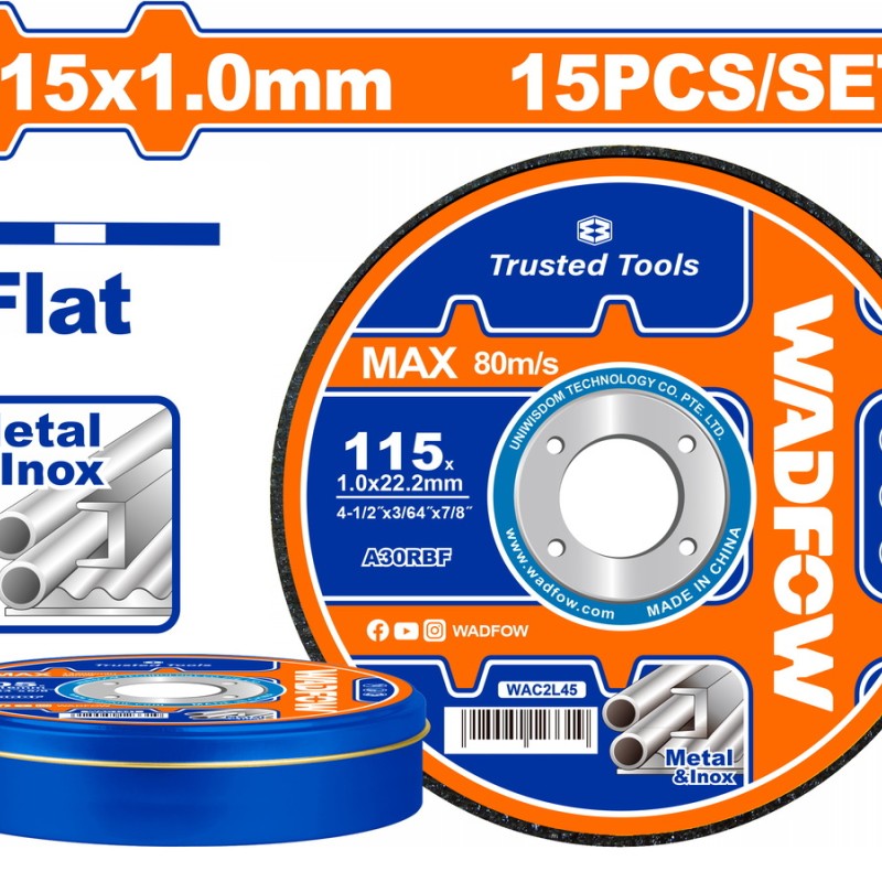 WADFOW ΔΙΣΚΟΣ ΚΟΠΗΣ ΙΝΟΧ/ΜΕΤΑΛΛΟΥ ΙΣΙΟΣ 115 Χ 1mm 15ΤΕΜ ΣΕ ΜΕΤΑΛΛΙΚΟ ΚΟΥΤΑΚΙ (WAC2L45)