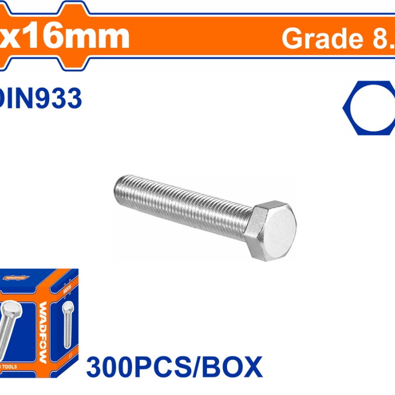 WADFOW ΒΙΔΑ ΕΞΑΓΩΝΗ ΓΑΛΒ. 8.8 DIN933 8X16 300TEM (WXSP523A)