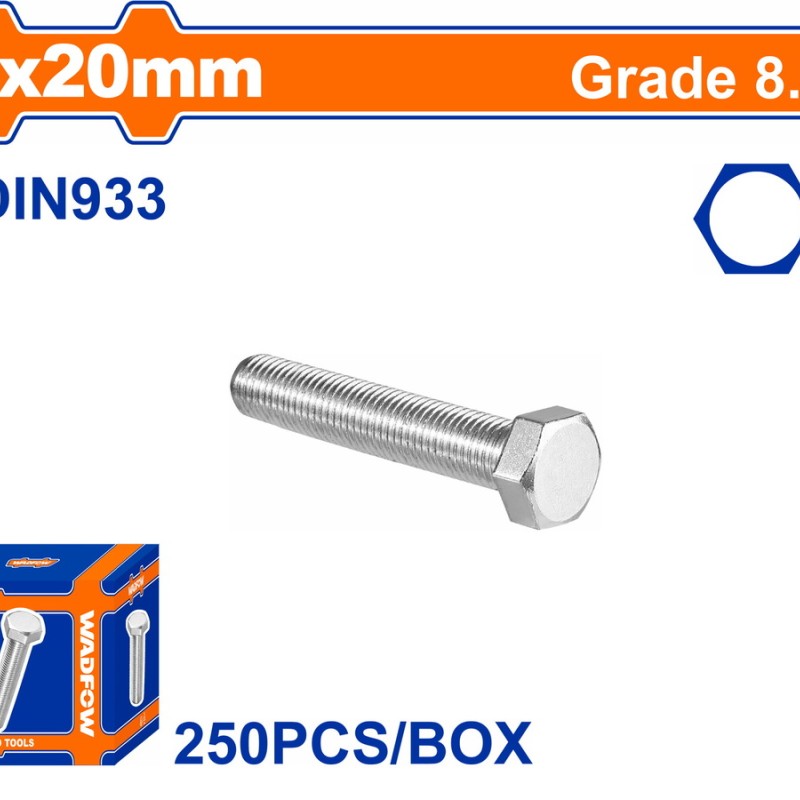 WADFOW ΒΙΔΑ ΕΞΑΓΩΝΗ ΓΑΛΒ. 8.8 DIN933 8X20 250TEM (WXSP524A)
