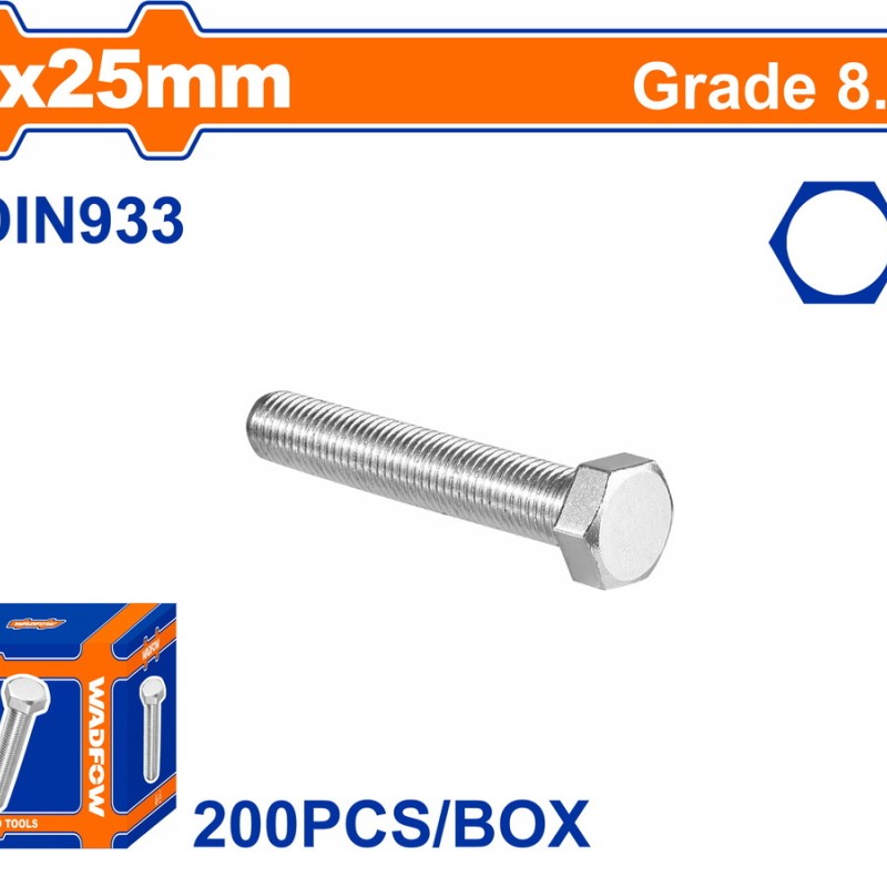 WADFOW ΒΙΔΑ ΕΞΑΓΩΝΗ ΓΑΛΒ. 8.8 DIN933 8X25 200TEM (WXSP525A)