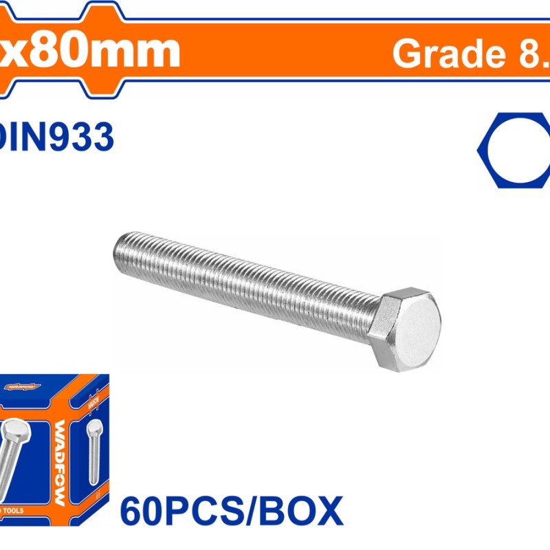 WADFOW ΒΙΔΑ ΕΞΑΓΩΝΗ ΓΑΛΒ. 8.8 DIN933 8X80 60TEM (WXSP52FA)