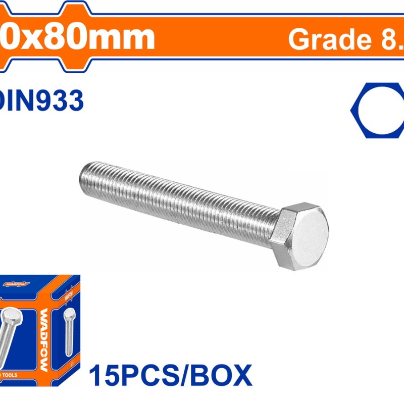 WADFOW ΒΙΔΑ ΕΞΑΓΩΝΗ ΓΑΛΒ. 8.8 DIN933 20X80 15TEM (WXSP58FA)