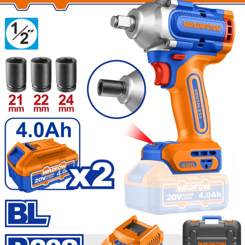 WADFOW ΜΠΟΥΛΟΝΟΚΛΕΙΔΟ ΜΠΑΤ. Li-ion 20V / 480Nm / 4Ah / 2 ΜΠΑΤ BL Motor (WCD1B483E)
