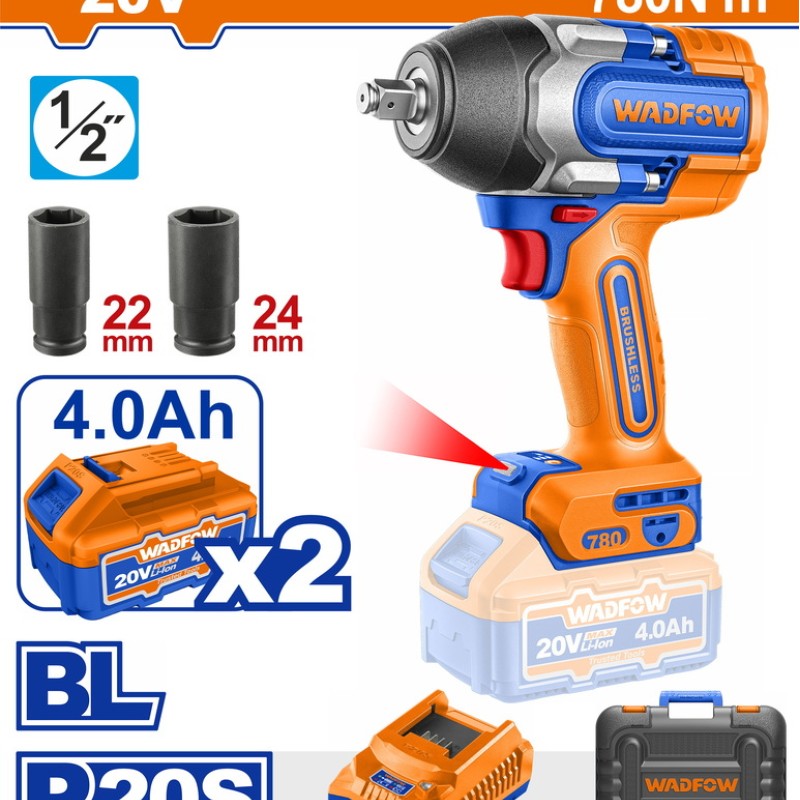 WADFOW ΜΠΟΥΛΟΝΟΚΛΕΙΔΟ ΜΠΑΤ. Li-ion 20V / 780Nm / 4Ah / 2 ΜΠΑΤ BL Motor (WCD1B78E)
