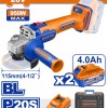WADFOW ΣΕΤ ΓΩΝΙΑΚΟΣ ΤΡΟΧΟΣ 115mm ΜΠΑΤ. Li-ion 20V / 950W / 4Ah / 2 ΜΠΑΤ BL Motor (WLAP5322E)