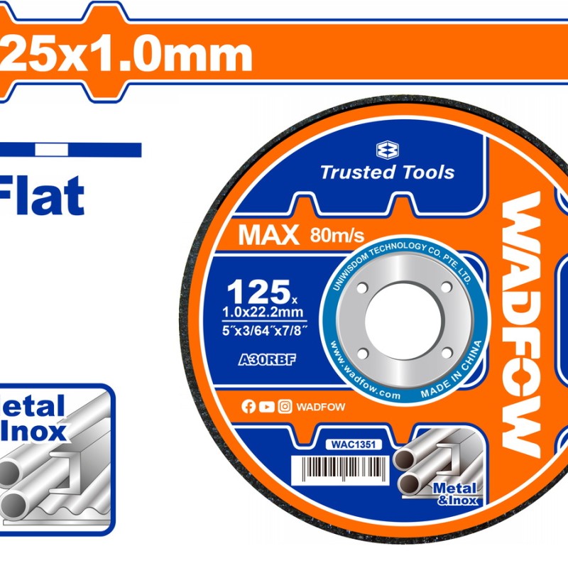 WADFOW ΔΙΣΚΟΣ ΚΟΠΗΣ ΙΝΟΧ/ΜΕΤΑΛΛΟΥ ΙΣΙΟΣ 125 Χ 1mm (WAC1351)