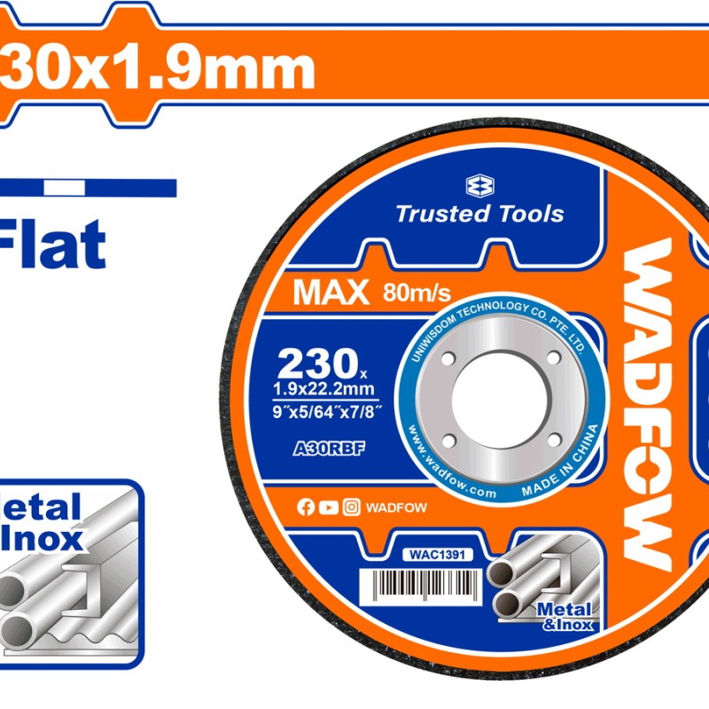 WADFOW ΔΙΣΚΟΣ ΚΟΠΗΣ ΙΝΟΧ/ΜΕΤΑΛΛΟΥ ΙΣΙΟΣ 230 Χ 1.9mm (WAC1391)