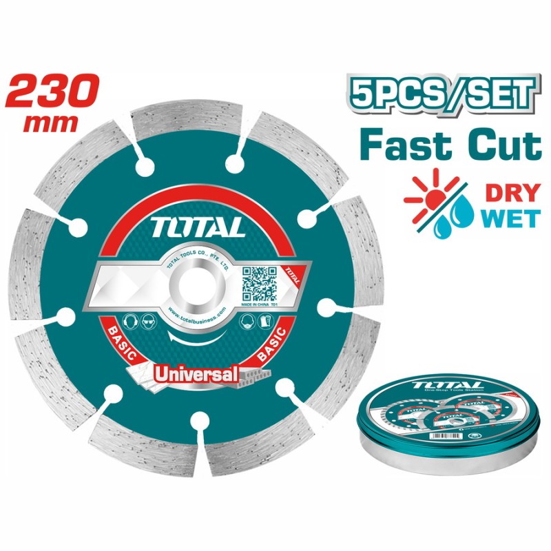 TOTAL ΔΙΑΜΑΝΤΟΔΙΣΚΟΙ ΞΗΡΑΣ ΚΟΠΗΣ 230mm 5TEM ΣΕ ΜΕΤΑΛΛΙΚΟ ΚΟΥΤΑΚΙ (TAC2112303M)