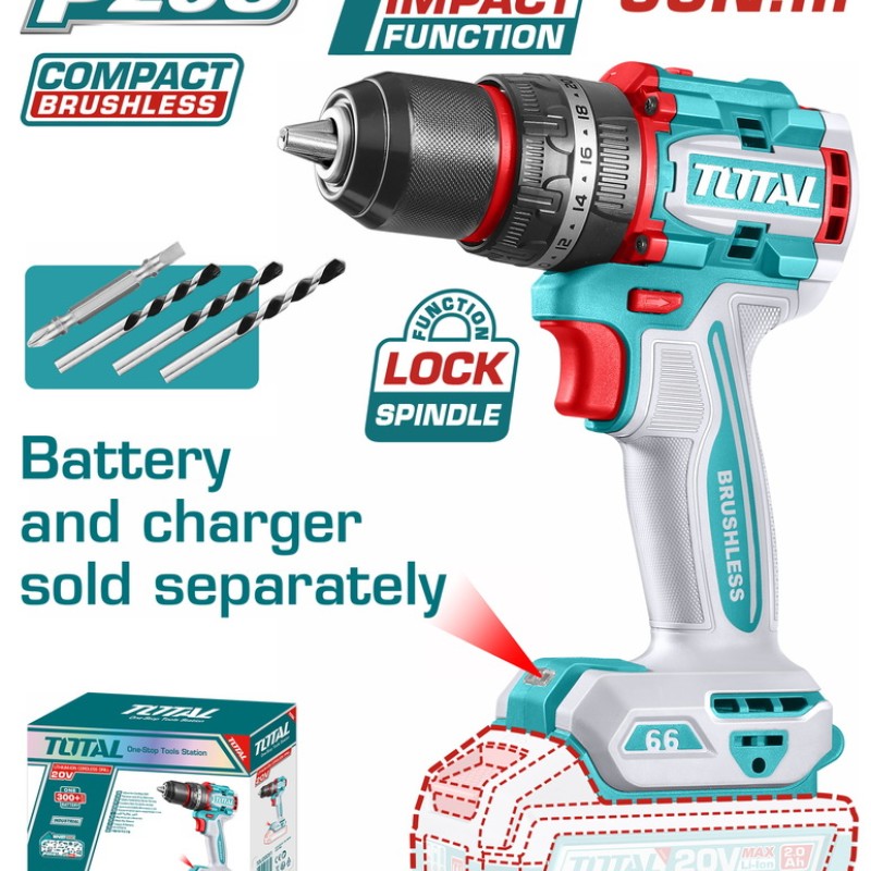 TOTAL ΕΠΑΓΓ. ΔΡΑΠΑΝΟΚΑΤΣΑΒΙΔΟ ΚΡΟΥΣΤΙΚΟ ΜΠΑΤ. Li-ion 20V / 66Nm BL Motor ΧΩΡΙΣ ΜΠΑΤ & ΦΟΡΤΙΣΤΗ (TIDLI206681)