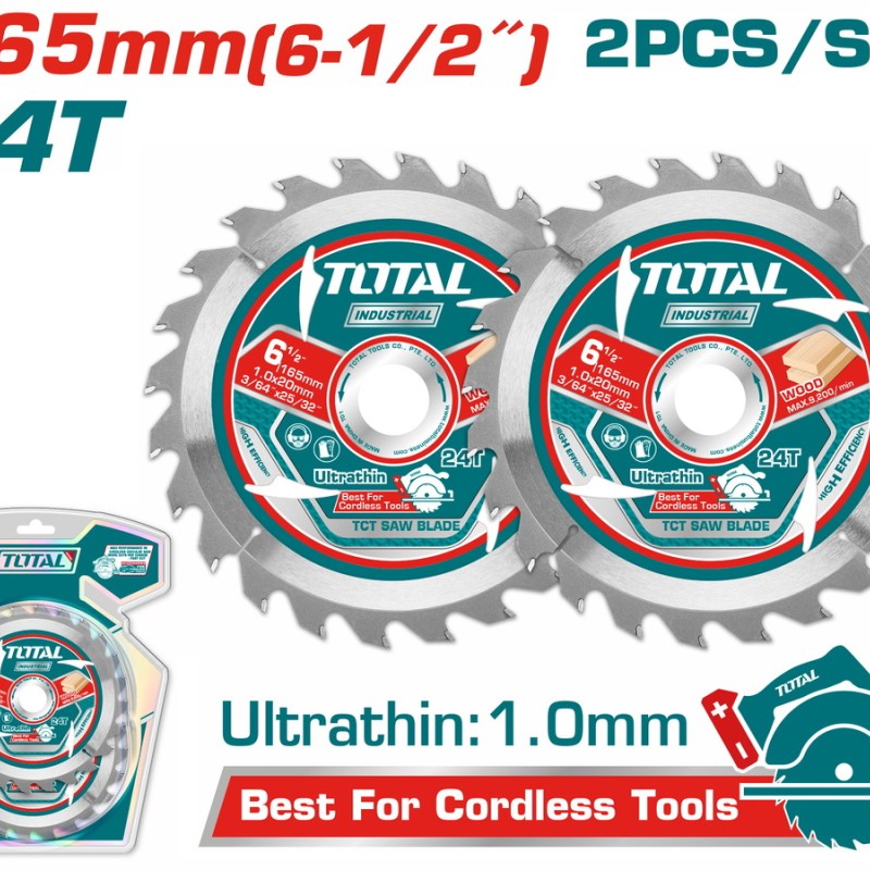 TOTAL ΕΠΑΓΓ. ΣΕΤ ΔΙΣΚΟΙ ΚΟΠΗΣ ΞΥΛΟΥ Φ-165 Χ 20mm 24Τ 2TEM ΓΙΑ TSLI1652 (TAC2331653)