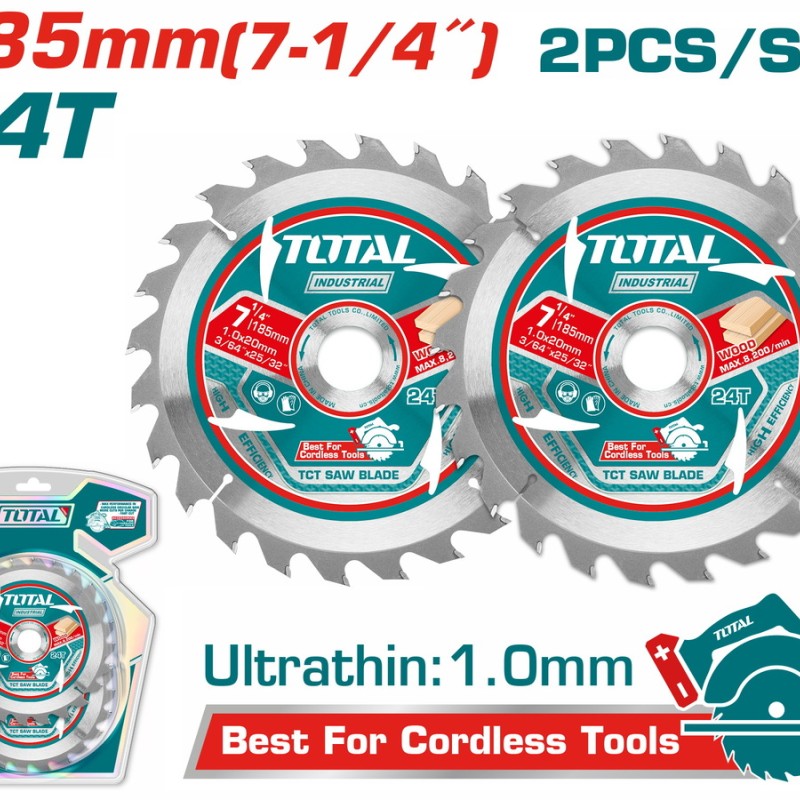 TOTAL ΕΠΑΓΓ ΣΕΤ ΔΙΣΚΟΙ ΚΟΠΗΣ ΞΥΛΟΥ Φ185Χ20mm 24Τ 2TEM ΓΙΑ TS11418526/TS1161856/TSLI1851 (TAC2331853)
