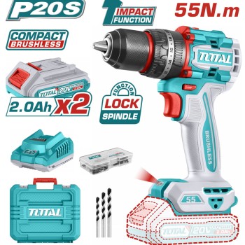 TOTAL ΕΠΑΓΓ. ΔΡΑΠ/ΒΙΔΟ ΚΡΟΥΣΤΙΚΟ ΜΠΑΤ. Li-ion 20V / 2Ah / 55Nm / 2 ΜΠΑΤ BL Motor (TIDLI20558E)