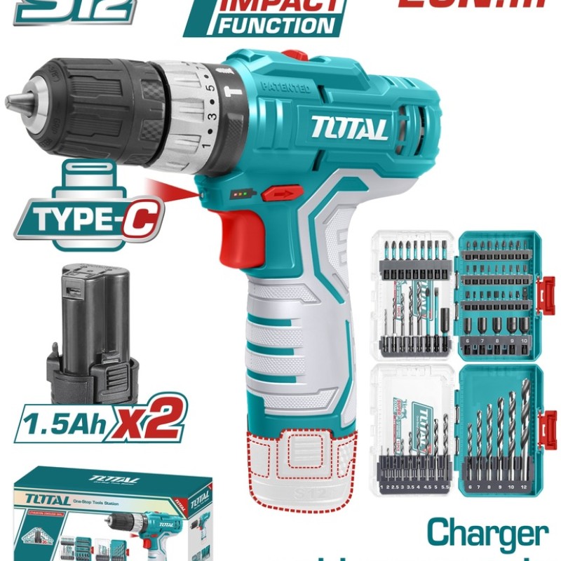 TOTAL ΕΠΑΓΓ. ΔΡΑΠ/ΒΙΔΟ ΚΡΟΥΣΤΙΚΟ ΜΠΑΤ. Li-ion 12V / 1.5Ah / 20Nm / 2 ΜΠΑΤ Type-C (TOSLI241197E)