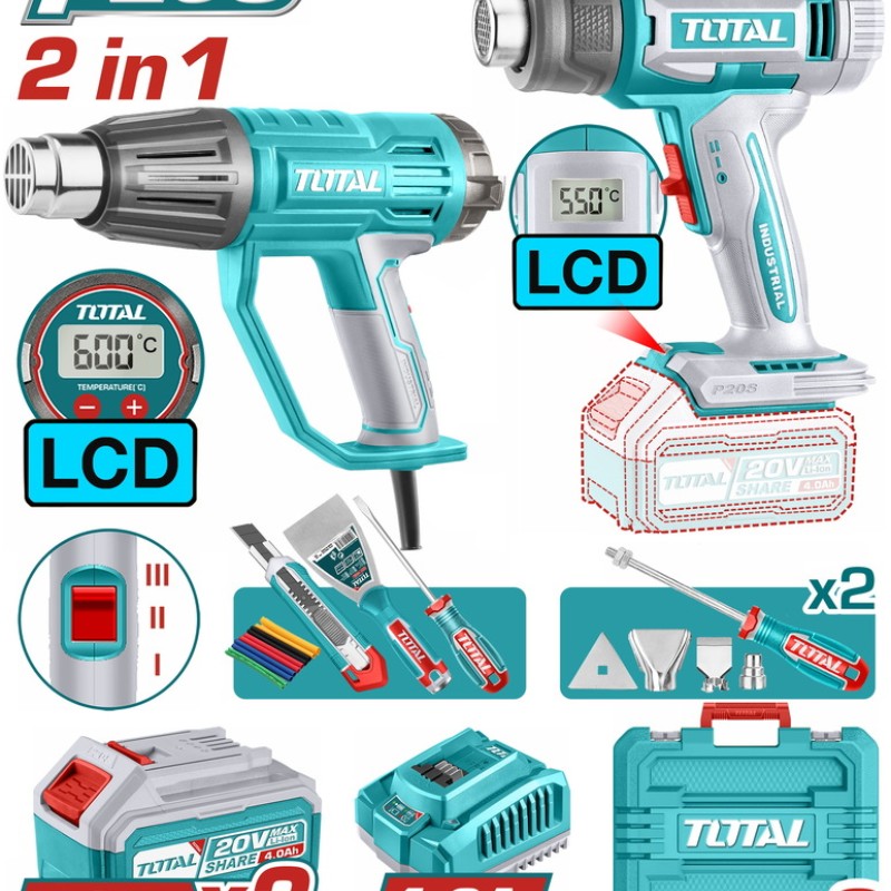 TOTAL ΕΠΑΓΓ. ΣΕΤ ΠΙΣΤΟΛΙΑ ΘΕΡΜΟΥ ΑΕΡΑ ΜΠΑΤ. Li-ion 20V (TOSLI241188E)