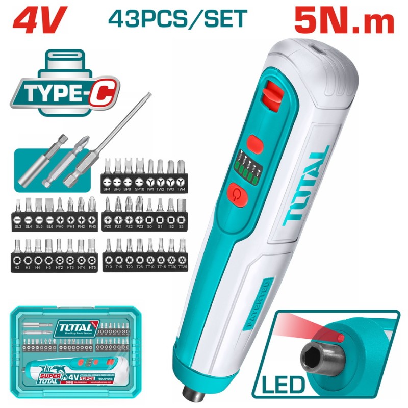 TOTAL ΚΑΤΣΑΒΙΔΙ ΜΠΑΤ. Li-ion 4V / 1.3Ah / 5Nm Type-C (TSDLI04062)