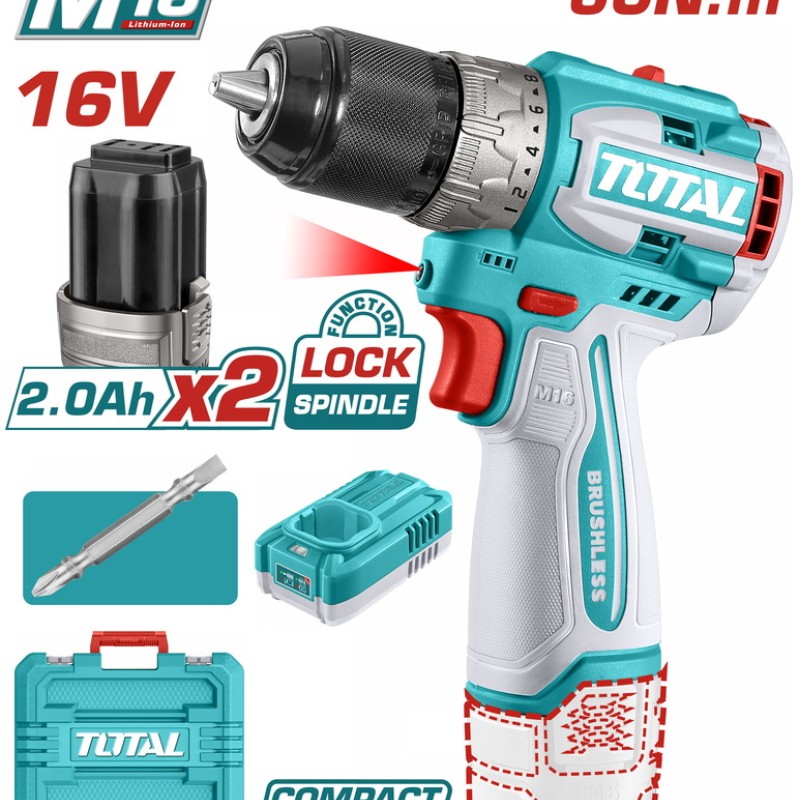 TOTAL ΕΠΑΓΓ. ΔΡΑΠ/ΒΙΔΟ ΜΠΑΤ. Li-ion 16V / 2Ah / 60Nm / 2 ΜΠΑΤ (TDLI16682)