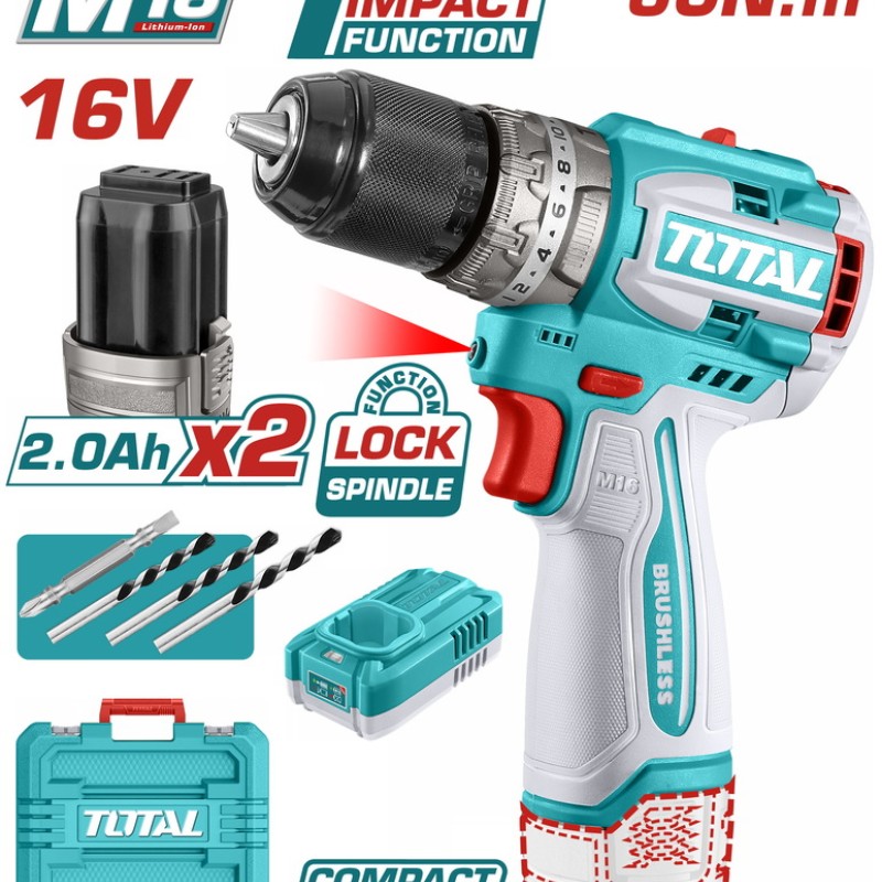 TOTAL ΕΠΑΓΓ. ΔΡΑΠ/ΒΙΔΟ ΚΡΟΥΣΤΙΚΟ ΜΠΑΤ. Li-ion 16V / 2Ah / 60Nm / 2 ΜΠΑΤ (TIDLI16682)