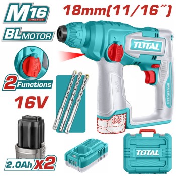 TOTAL ΕΠΑΓΓ. ΠΝΕΥΜΑΤΙΚΟ ΠΙΣΤΟΛΕΤΟ SDS-PLUS ΜΠΑΤ. Li-ion 16V / 2Ah / 2 ΜΠΑΤ (TRHLI16168)