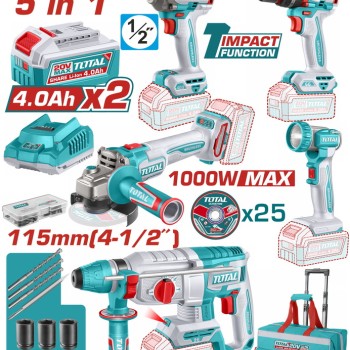 TOTAL ΕΠΑΓΓ. ΣΕΤ 5τεμ ΕΡΓΑΛΕΙΩΝ ΜΠΑΤ. Li-ion 20V / 4Ah / 2 ΜΠΑΤΑΡΙΕΣ (TCKLI20592E)