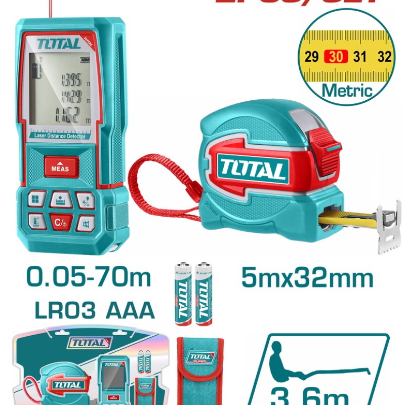 TOTAL ΕΠΑΓΓ. ΣΕΤ ΜΕΤΡΗΤΗΣ ΑΠΟΣΤΑΣΕΩΝ LASER 70m + ΜΕΤΡΟΤΑΙΝΙΑ 5m X 32mm (TLDD241201M)
