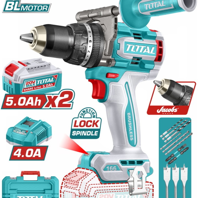 TOTAL ΕΠΑΓΓ. ΔΡΑΠ/ΒΙΔΟ ΚΡΟΥΣΤΙΚΟ ΜΠΑΤ. Li-ion 20V / 5Ah / 166Nm / 2 ΜΠΑΤ BL Motor (TIDLI201668E)