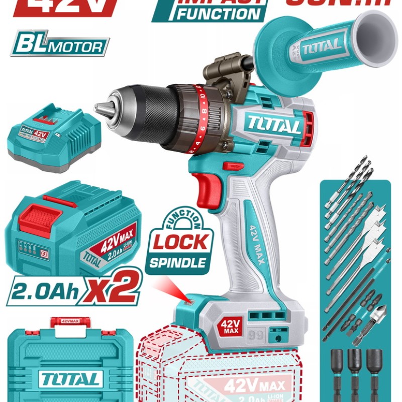 TOTAL ΕΠΑΓΓ. ΔΡΑΠ/ΒΙΔΟ ΚΡΟΥΣΤΙΚΟ ΜΠΑΤ. Li-ion 42V / 2Ah / 99Nm / 2 ΜΠΑΤ BL Motor (TIDLI429982E)