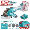 TOTAL ΕΠΑΓΓ. ΣΕΤ ΓΩΝΙΑΚΟΣ ΤΡΟΧΟΣ 115mm ΜΠΑΤ. Li-ion 42V / 2.5Ah / 2 ΜΠΑΤ BL Motor (TAGLI4128112E)