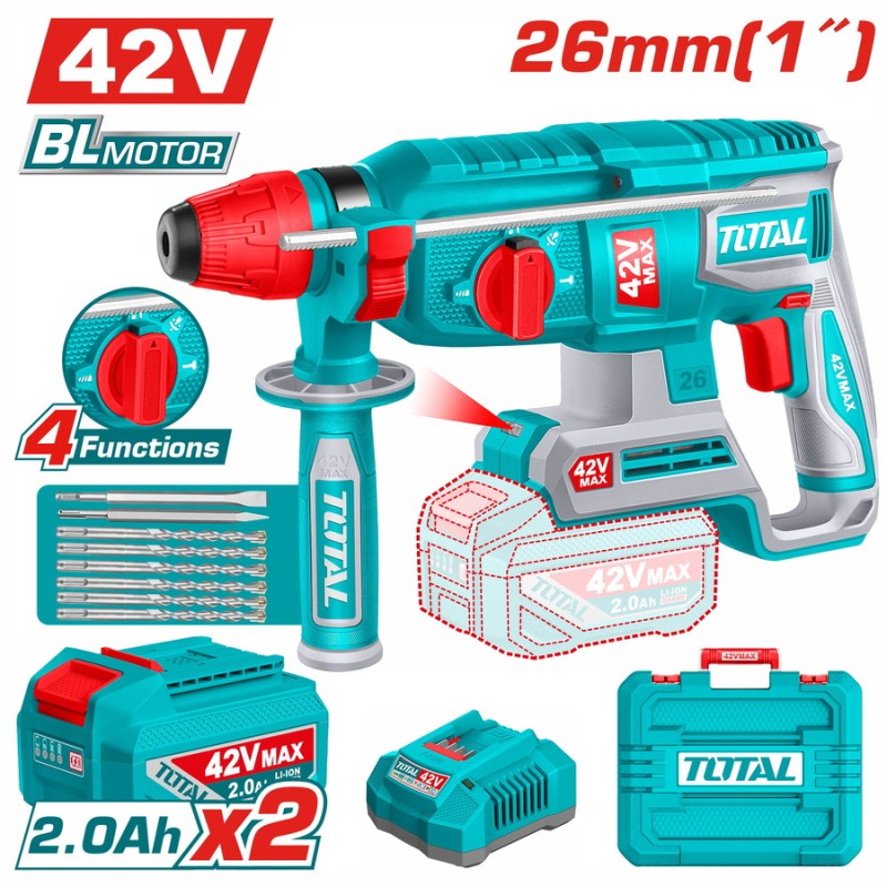 TOTAL ΕΠΑΓΓ. ΣΕΤ ΠΝΕΥΜΑΤΙΚΟ ΠΙΣΤΟΛΕΤΟ ΜΠΑΤ. Li-ion 42V / 26mm / 2Ah / 2 ΜΠΑΤ BL Motor (TRHLI422682E)