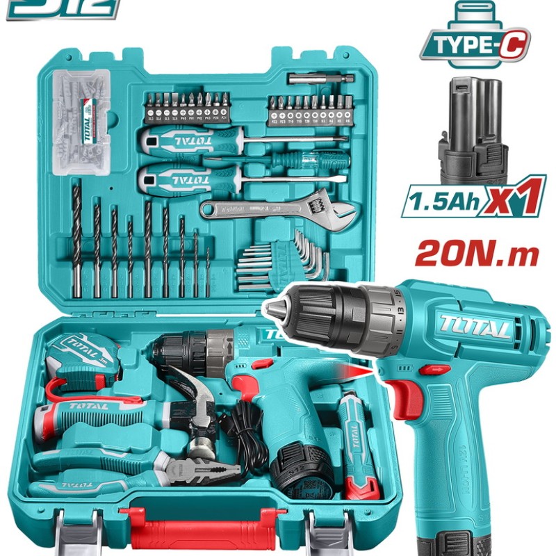 TOTAL ΣΕΤ ΔΡΑΠΑΝΟΚΑΤΣΑΒΙΔΟ ΜΠΑΤ. Li-ion 12V / 1.5Ah  / 20Nm 129ΤΕΜ Type C (THKTHP11292E)