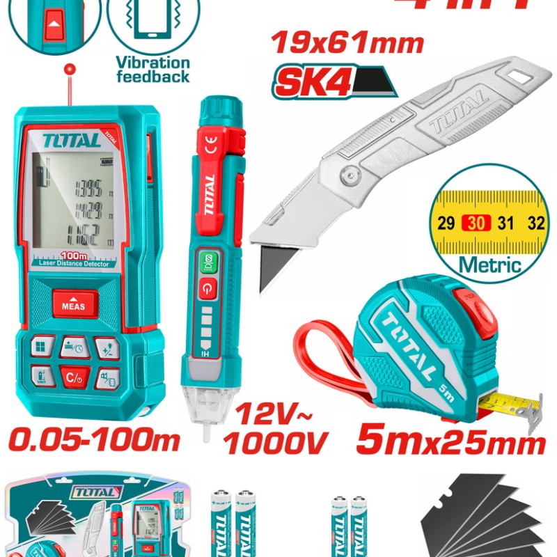 TOTAL ΕΠΑΓΓ.  ΣΕΤ ΜΕΤΡΗΤΗΣ ΑΠΟΣΤ. LASER 100m 4 σε 1 (TOS250701M)