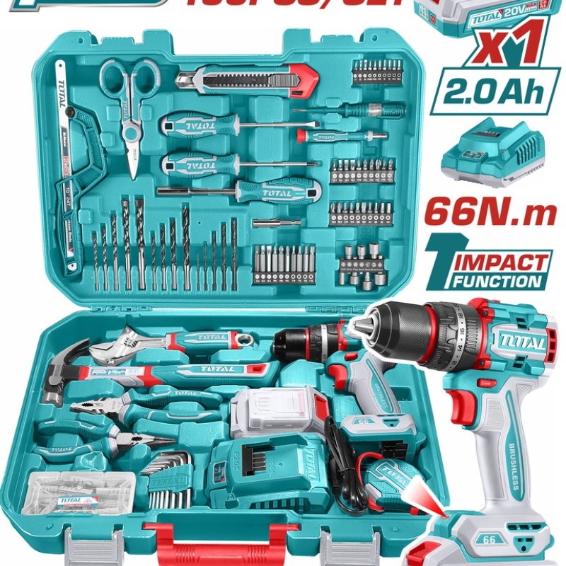 TOTAL ΕΠΑΓΓ. ΣΕΤ ΔΡΑΠ/ΒΙΔΟ ΚΡΟΥΣΤΙΚΟ ΜΠΑΤ. Li-ion 20V/2Ah/66Nm/1 ΜΠΑΤ BL Motor 165ΤΕΜ (THKTHP11652E)