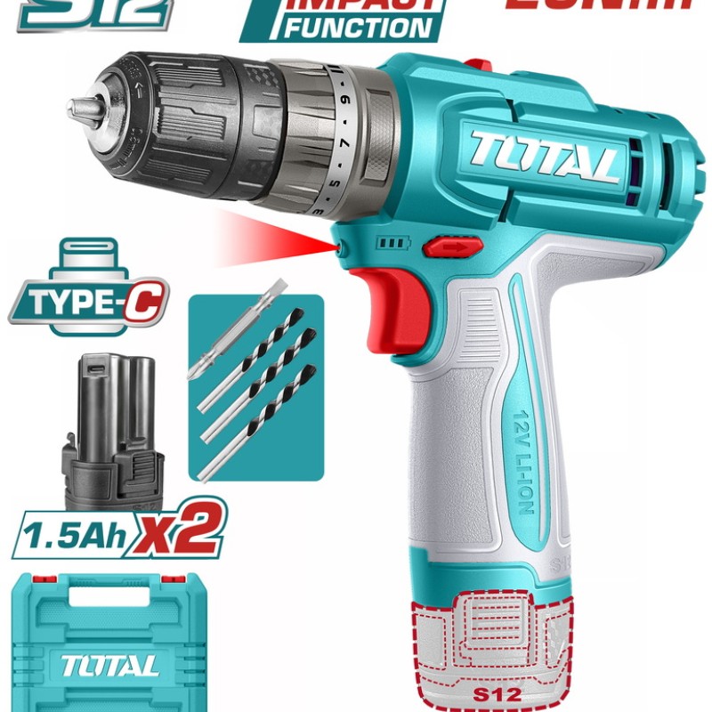 TOTAL ΔΡΑΠ/ΒΙΔΟ ΚΡΟΥΣΤΙΚΟ ΜΠΑΤ. Li-ion 12V / 1.5Ah / 20Nm / 2 ΜΠΑΤ Type-C (TIDLI12206E)