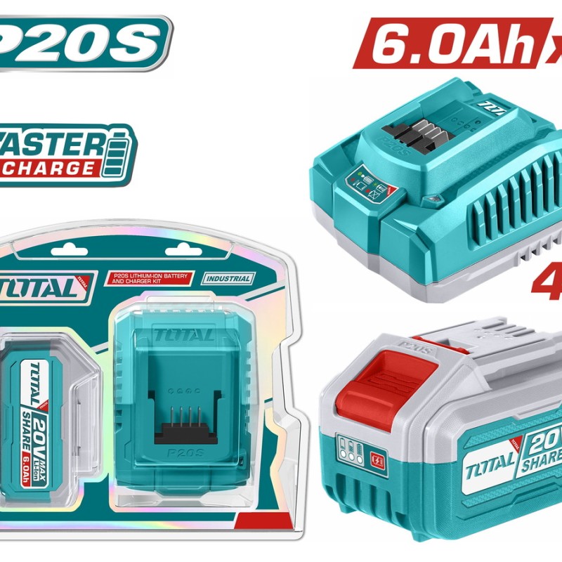 TOTAL ΕΠΑΓΓ. ΣΕΤ 1τεμ ΜΠΑΤ. TFBLI2060 Li-ion 20V/6Ah + 1τεμ ΤΑΧΥΦΟΡΤΙΣΤΗΣ TFCLI20411E (TFBCPK1416E)