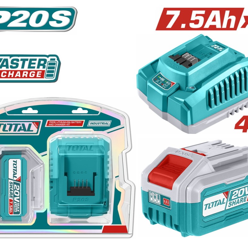 TOTAL ΕΠΑΓΓ. ΣΕΤ 1τεμ ΜΠΑΤ TFBLI2075 Li-ion 20V/7.5Ah + 1τεμ ΤΑΧΥΦΟΡΤΙΣΤΗΣ TFCLI20411E (TFBCPK1417E)