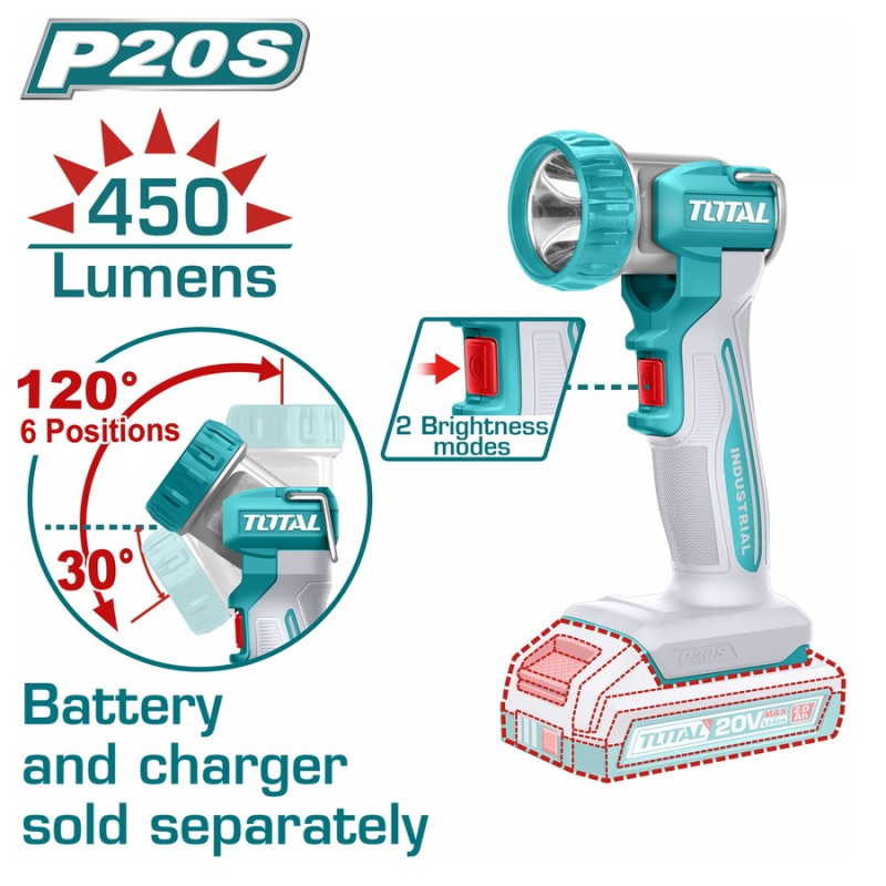 TOTAL ΕΠΑΓΓ. ΦΑΚΟΣ ΜΠΑΤ. Li-ion 20V / 5W / 450 Lumens ΧΩΡΙΣ ΜΠΑΤΑΡΙΑ & ΦΟΡΤΙΣΤΗ (TWLI2058)