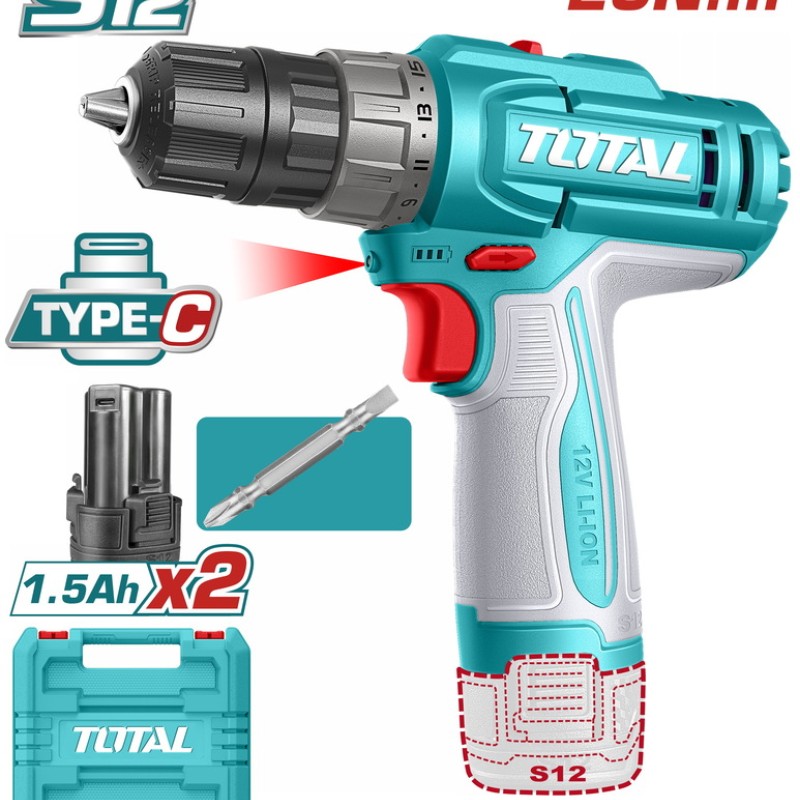 TOTAL ΔΡΑΠ/ΒΙΔΟ ΜΠΑΤ. Li-ion 12V / 1.5Ah / 20Nm / 2 ΜΠΑΤ Type-C (TDLI12206E)