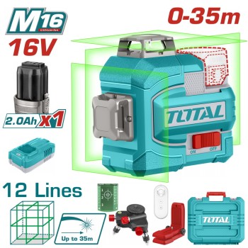 TOTAL ΕΠΑΓΓ. ΑΛΦΑΔΙ LASER 3D ΜΠΑΤ. Li-ion 16V / 0-35m ΠΡΑΣΙΝΕΣ ΑΚΤΙΝΕΣ 12 Lines (TLL301201E)
