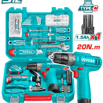 TOTAL ΣΕΤ ΔΡΑΠΑΝΟΚΑΤΣΑΒΙΔΟ ΜΠΑΤ. Li-ion 12V / 1.5Ah  / 20Nm 148ΤΕΜ Type C (THKTHP41487E)