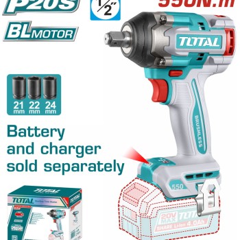 TOTAL ΕΠΑΓΓ. ΜΠΟΥΛΟΝΟΚΛΕΙΔΟ ΜΠΑΤ. Li-ion 20V / 550Nm ΧΩΡΙΣ ΜΠΑΤΑΡΙΑ & ΦΟΡΤΙΣΤΗ BL Motor (TIWLI20551)